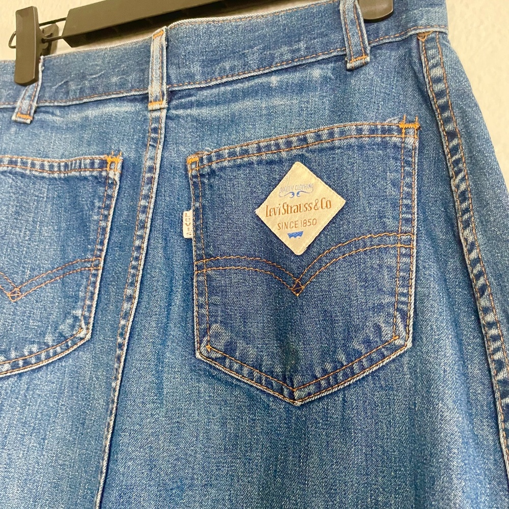 Vintage Levi Denim Midi Skirt High Waist A Line USA Made - Picture 4 of 6